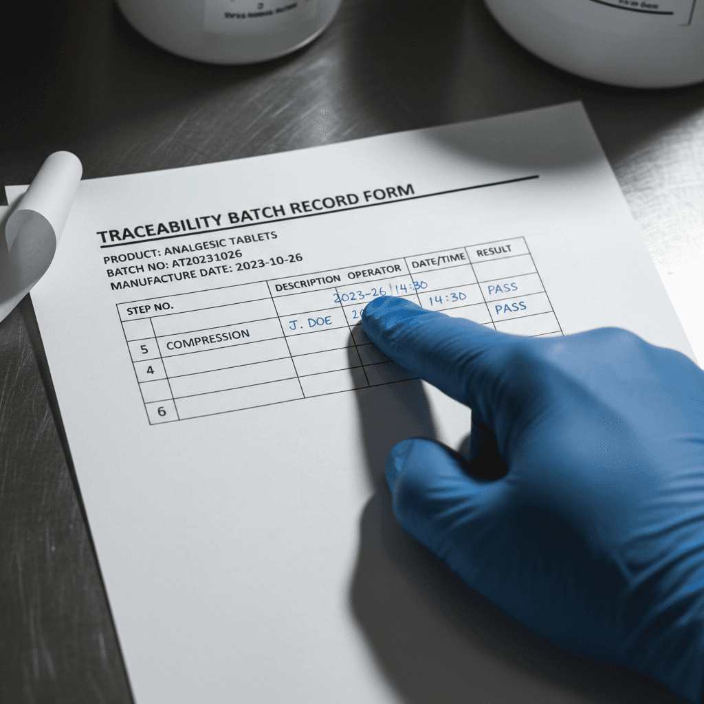 Registo manual de lote com dados de produção e análise