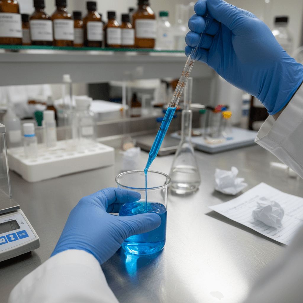Engenheira química em laboratório com extratos naturais